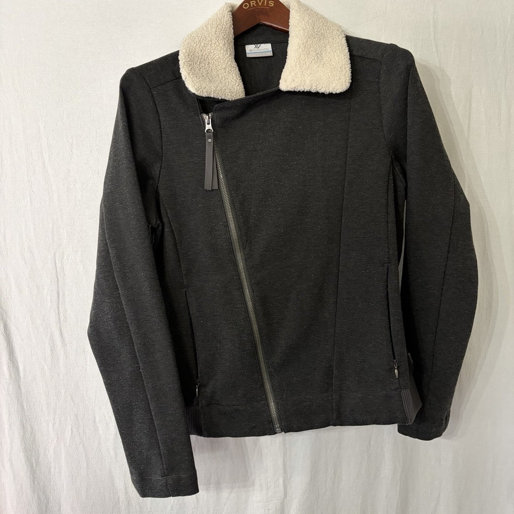 Columbia Grey Zip Up Stylish Jacket Sherpa collar Women's Medium Polyester Blend